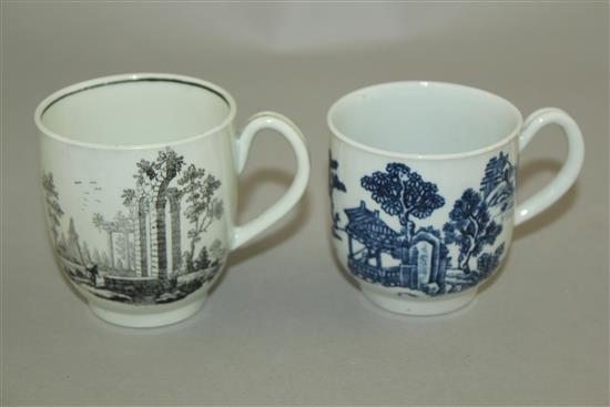 Two Worcester coffee cups, c.1758-65, 6cm and 6.5cm